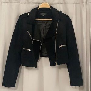 Suede Black Cropped Moto Jacket